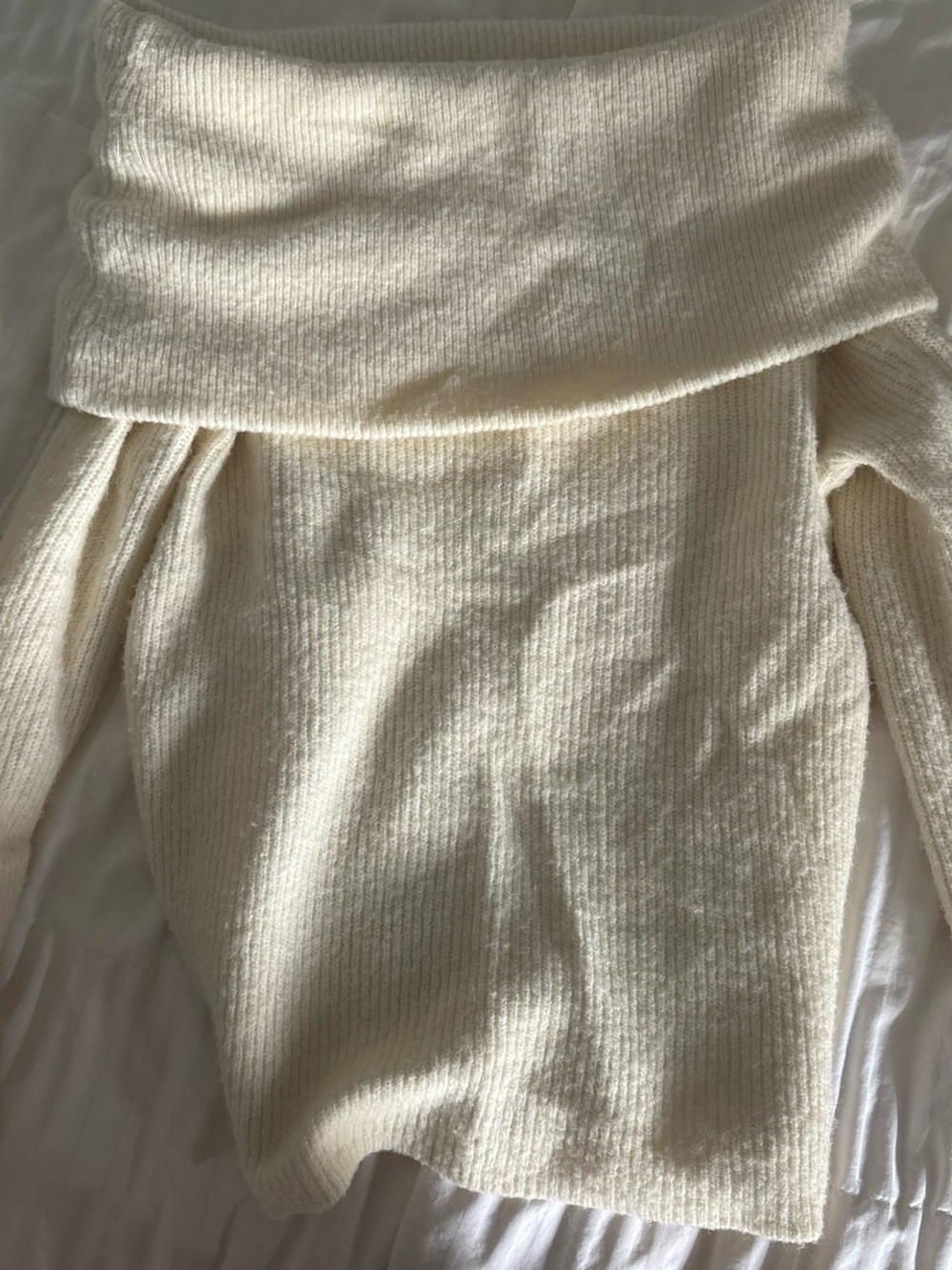 H&M Cream Off-the-Shoulder Fold-Over Knit Sweater